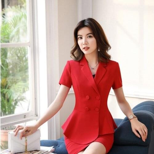 Novelty Red Summer Short Sleeve Blazers and Jackets Coat for Women Business Work Wear Irregular Outwear Ladies Tops Clothes