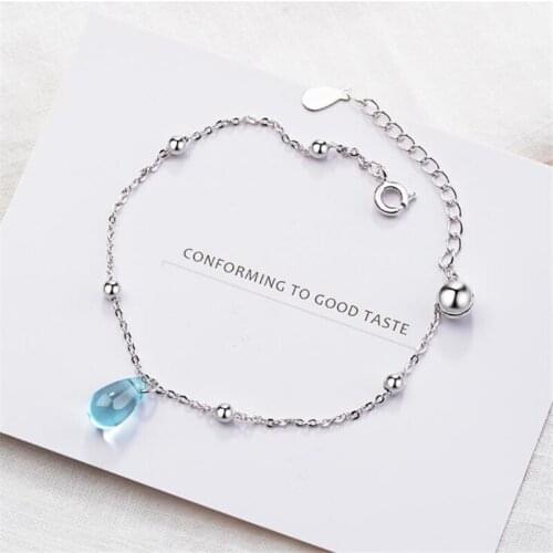 New Beautiful Korean Style Fashion 925 Sterling Silver Jewelry Sweet Blue Crystal Glass Bead Female Bracelets SB137