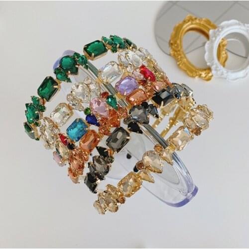 Baroque full rhinestone hairbands women retro alloy thin side headbands