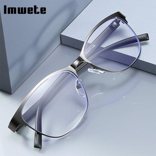 Imwete Anti-Blue Light Men Hyperopia Glasses Vintage Half Frame Women Presbyopic Metal Eye Cat Reading Eyewear +1.0 +4.0