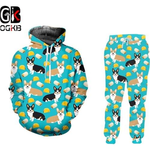 OGKB Mens Set Dog 3D Printing Hoodies And Pants Two-piece Set Casual Sports Beach Couple Clothing Dropshipping Oversized
