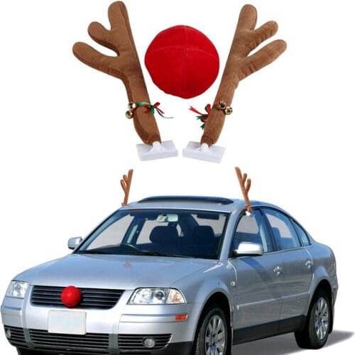 Reindeer Christmas Decor Car Vehicle Nose Horn Costume Set Rudolf Christmas Reindeer Antlers Red Nose Ornaments Elk Antler