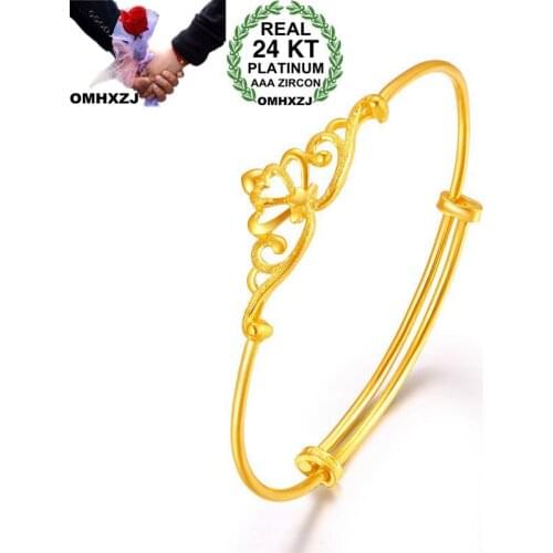 OMHXZJ Wholesale European Fashion Woman Girl Party Wedding Gift Crown Resizable 24KT Yellow Gold Cuff Bangle BA101