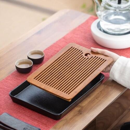 Chinese Style Tea Tray Drain Water Storage Serving Rectangle Tea Tray Tea Accessories Plateau En Bois Household Tools DI50CP