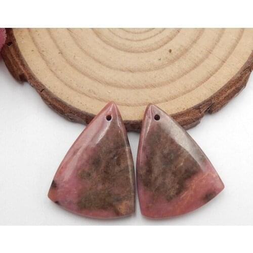 Charms jewelry Semi-precious stones Natural Rhodonite Charms Women earrings pair 40x15x5mm 11g