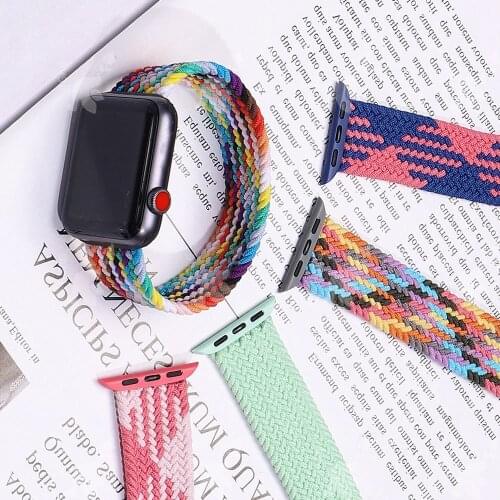Nylon Braided Loop Strap For Apple Watch 6 Se 5 Band 44mm 40 42 38mm Smartwatch Elastic Belt Bracelet for iWatch Series 54321