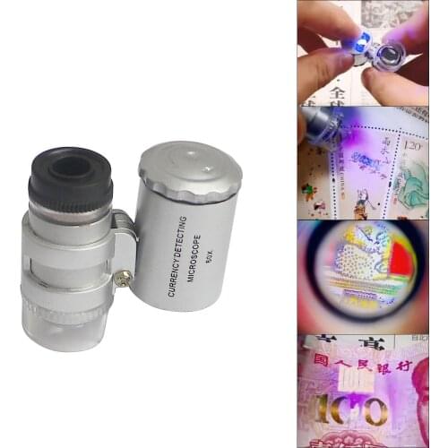 Handheld Portable Mini 60x Microscope Led Jewelry Magnifier Multifunctional Microscope With UV Light Pocket Diamond Cut Magnify