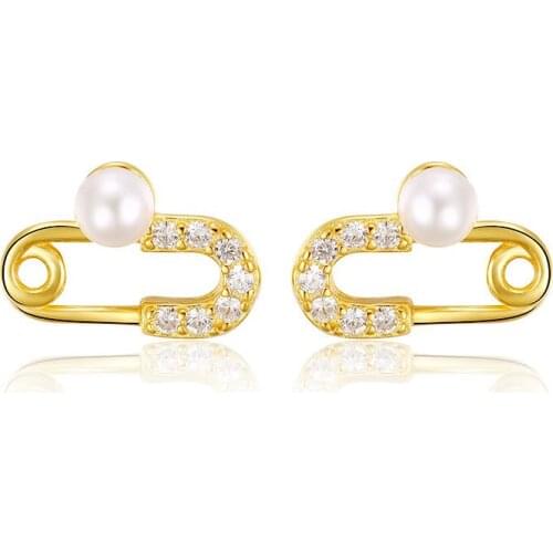 S925 Sterling Silver tiny cute Gothic cz paved Safety Pin Long Stud Earrings Ear Threader Fashion Jewelry Exquisite Earrings