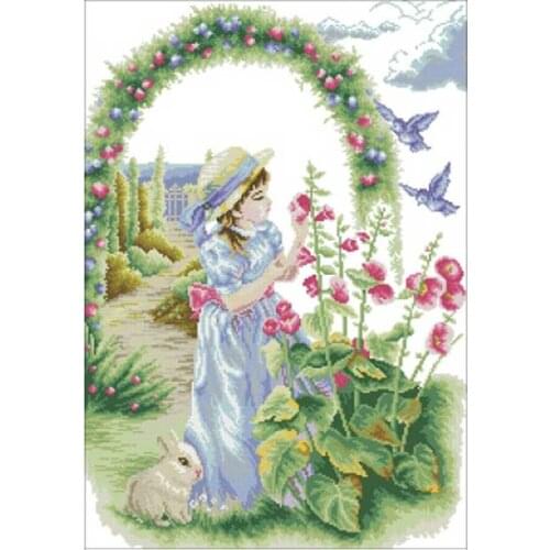 Garden girl patterns Counted Cross Stitch 11CT 14CT 18CT DIY Chinese Cross Stitch Kits Embroidery Needlework Sets home decor