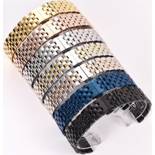 Fine Steel arc Flat Head 12mm 14mm 16mm 18mm 20mm 22mm 24mm Stainless Steel Universal Solid Five Bead Watch Band