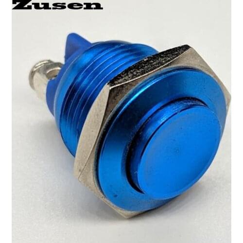Zusen 16mm momentary aluminum oxide blue metal push button waterproof switch