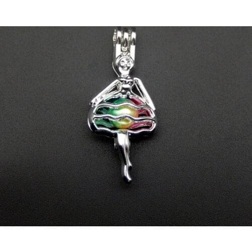 10pcs bright silver ballerina pearl cage necklace pendant, aroma oil diffuser adds your own pearl to make it more attractive