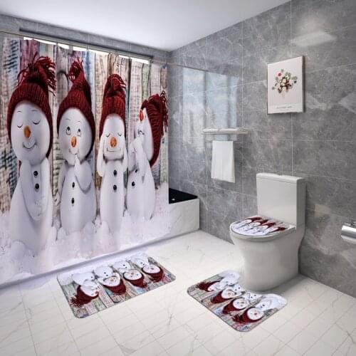 Lovely Little Snowman Bathroom Curtains Set Merry Christmas Shower Curtain Anti-skid Bath Rugs Carpet Toilet Cover Holiday Decor