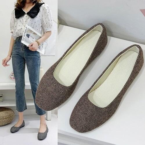 Plus Size 35-43 Woman Slip on Shoes Striped Boat Shoes Women Flats Canvas Comfortable Grandmother Shoes Sneakers zapatos mujerL