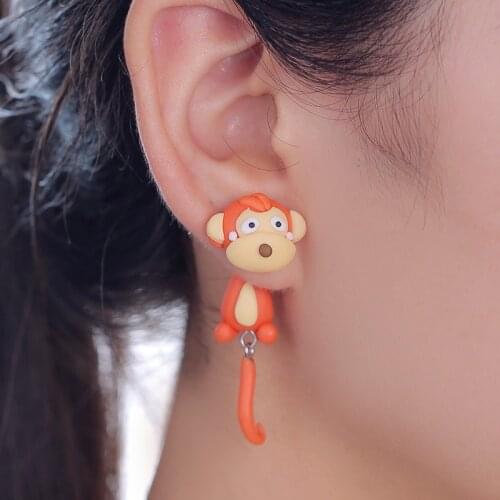 TTPAIAI 30 Brand Handmade Polymer Clay Cute Monkey Stud Earrings Fashion Jewelry 3D Animal Earrings For Women Girl Kid Gift