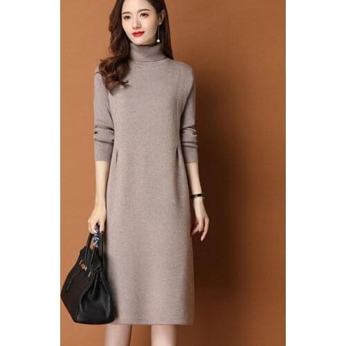 Winter Sweaters Dress Women Spring Fashion Turtleneck Long Sleeve Solid Color Casual Oversized Warm Ladies Knitted Dresses 3XL
