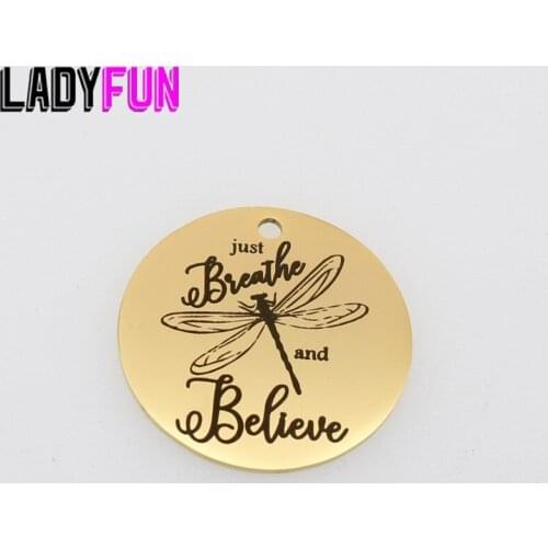 Just Breathe And Believe Charms Stainless Steel Inspirational Charm High Polish Mirror Surface Pendant 30mm 10pcs