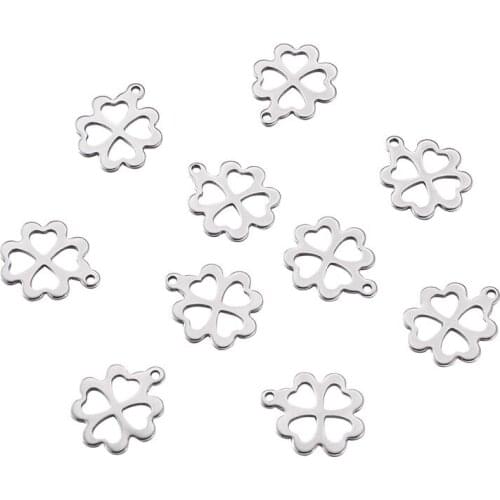 100pcs 304 Stainless Steel Four Leaf Clover Charms Pendants Charms for Jewelry Making DIY Bracelet Necklace Supplies 15x13x1mm