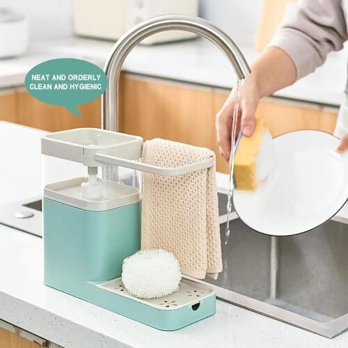 3 IN 1 New Soap Pump Dispenser with Sponge Holder Cleaning Liquid Dispenser Container Press Soap Organizer Kitchen Cleaner Tools