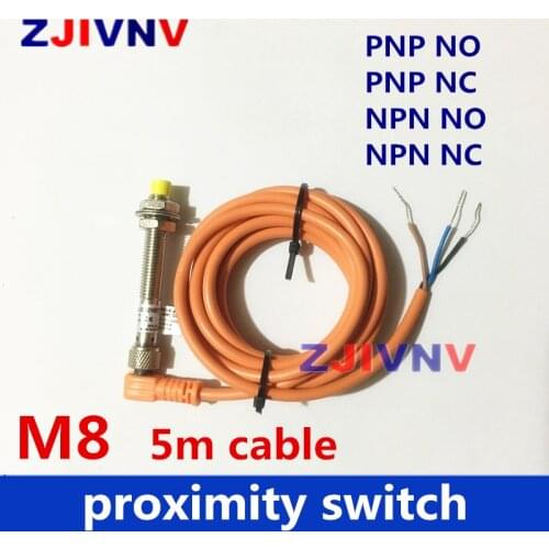 5PCS M8 Connector type proximity switch normally open/close inductive sensor PNP/NPN NC/NO DC 3 wires sensor with 5m cable plug
