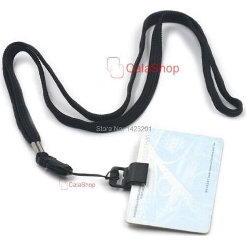 5 Pcs / Lot Plastic Black gripper ID Badge Card Holder Clamp With 6mmx420mm Lanyards Hook Clip Strap