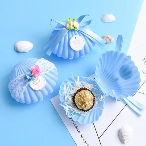 Blue seashell sweet wedding wedding candy box Plastic Storage Box Wedding Decoration Party Gift Box free shipping 5pcs