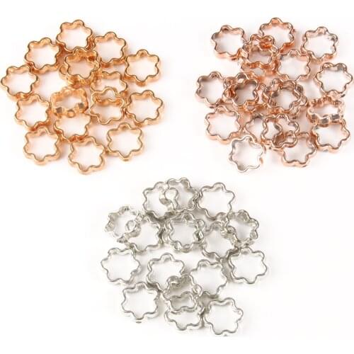 50pcs 12mm Gold Silver Color Flower Ring Spacer Beads Double Hole Jump Rings CCB For Jewelry Making DIY Earrings Necklaces Tools