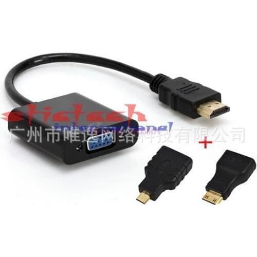 50 pcs, For Computer Tablet PC HDTV Display HD 1080P Mini HDMI Micro HDMI Connector Adapter + HDMI to VGA Converter Cable