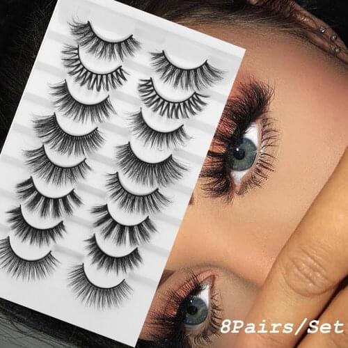 8Pairs/Set 20MM 3D Mink Hair False Eyelashes Natural Wispies Fluffy Eyelashes Extension Full Volume Thick Eye Makeup Tools