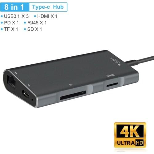 ALLDOCUBE USB C Hub Adapter Laptops Docking Station 8-in-1 USB 3.0 HDMI-compatible RJ45 Gigabit SD TF