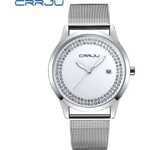 CRRJU Fashion Casual Clock Silver Ladies Gift Watch Women Rhinestone Watches Womens elegant Quartz Wrist Watch relojes mujer
