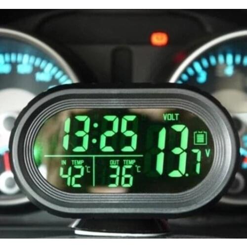 Digital Car Clock Thermometer Voltmeter Automobile LED Lighted Dual Temperature Gauge Voltmeter Voltage Tester
