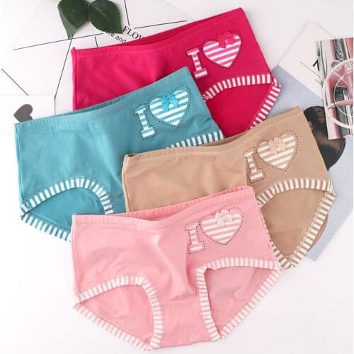 Cotton I LOVE Girls'Underwear breathable sweet cute mid-waist hip-trimmed panties candy-colored students briefs female underwear