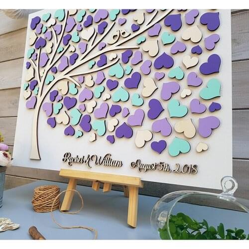 Personalized 3D Wedding Guest Book,Alternative Guest Book,Hearts Colorful Rustic Wedding Sign In Tree,Party Guest Book
