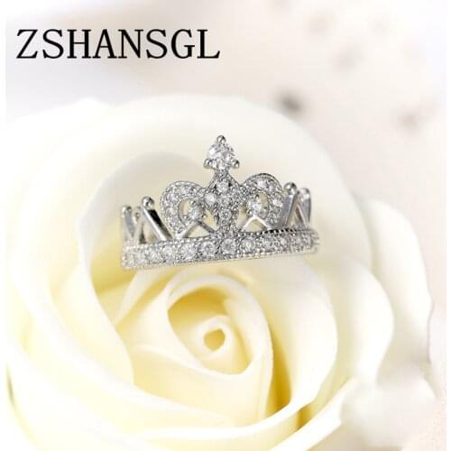 Exquisite Princess Crown Shaped Ring Sterling Sliver Color CZ Rings for Women Ladies'Gifts Aneis De Ouro Zirconia Jewelry