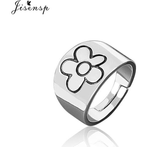 Jisensp INS Style Korean Fashion Rings for Women Trendy Vintage Plum Blossom Ring Small Daisy Flower Rings Party Couple Rings
