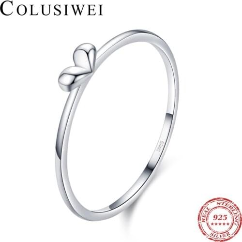 Colusiwei Creative Stylish Love Heart Ring 925 Sterling Silver Stackable Slim Finger Ring for Women Simple Romantic Girl Jewelry