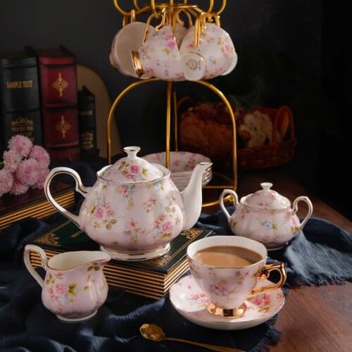 21pcs Creative Bone China Tea Set Pasrotal Coffee Cups And Saucers Porcelain Coffeeware Coffee Plates Dishes Milk Sugar Pots
