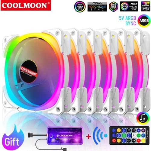 Coolmoon 120mm 5V ARGB Cooling Fan Mute PC Computer Case Cooler With IR Remote Heat sink PWM RGB Radiator For Gamer Cabinet Fans