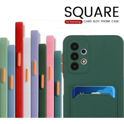 Card Slot Holder Square Silicone Phone Cover For Samsung Galaxy S20 FE S21 Ultra Plus A02 A12 A32 A42 A52 A72 5G A51 A71 4G Case
