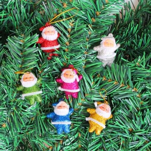Hot 6Pcs Mini Lovely Santa Claus Doll Glitter Hanging Pendant Christmas Tree Ornament Gift