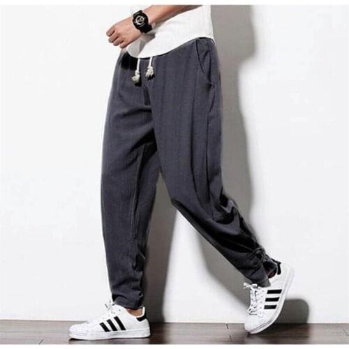 Plus size Summer Autumn mens cotton linen pants thin casual trousers Elastic Waist men pants mens casual solid trousers