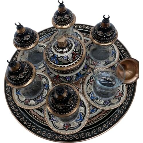 Teaware Set Cups with Glass Vintage Cups Wedding Gift Table Decor Teapot Teacup Copper Plate Herbal Tea Set Diamond Cutt Model