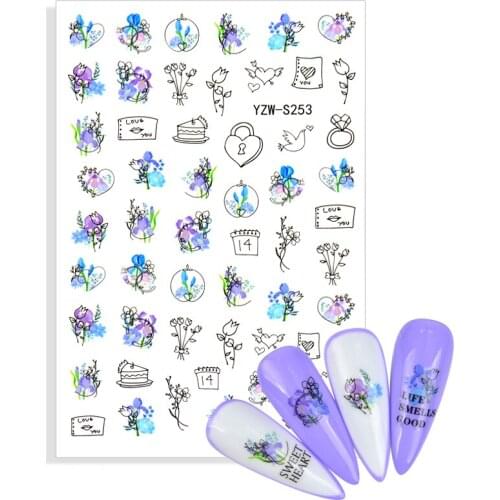 New Geometry Rose Stickers for Nails Sweet Love Heart Pigeon 3D Nail Sliders Decals Design Manicure Art Decorations Accessories