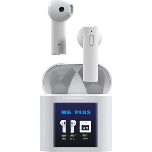 Bluetooth 5.0 Earphone Wireless Headset Earbuds with LED Display and Temperature Testing Function Noise Cancelling for M6 Plus