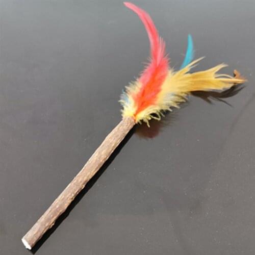 1Pc Cat Interactive Toy Stick Feather Wand Toys Wooden Artificial Colorful Cat Teaser Toy Supplies