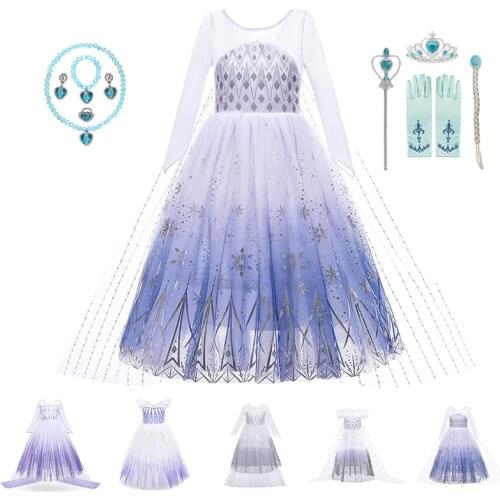Snow Queen Girls Cosplay Dress Up Fancy Halloween Cosplay Elsa Costume For Kids Princess Chrismtas Carnival Party Clothes