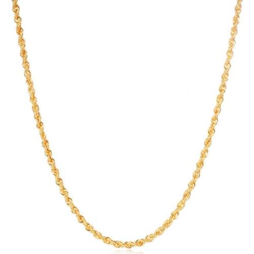 18K Real Solid Yellow Gold Twisted Rope Singapore Chain Necklace For Girls