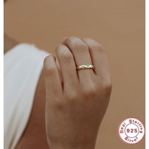 AIDE Fashion Twist Thick Open Ring For Women Personalized INS Glossy Adjustable Finger 925 Sterling Silver Ring Jewelry anillos