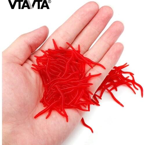 VTAVTA 20/50/100pcs Red Worms For Fishing Soft Lure 35mm Fishy Smell Earthworm Silicone Bait Artificial Carp Fishing Accessories
